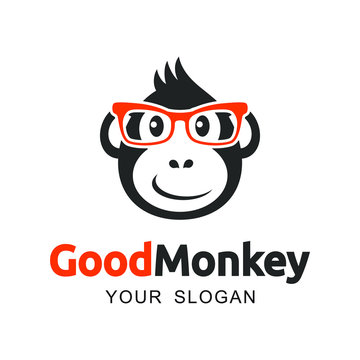 Monkey head with glasses logo design inspiration