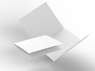 Open folded leaflet in square format. Flying leaflet folded to 3. 3d illustration