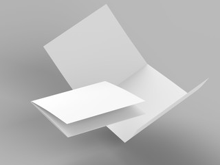 Open folded leaflet in square format. Flying leaflet folded to 3. 3d illustration