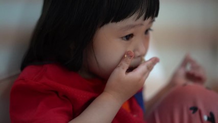 asian cute girl having breakfast 