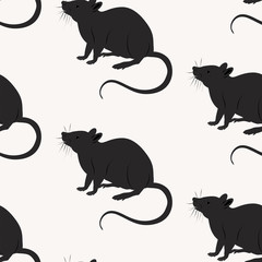 Pattern - black rat, mouse - light background - vector. New Year 2020