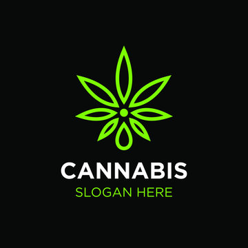 Lines Marijuana / Cannabis , Simple Leaves Logo Design Template