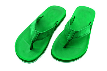 Green flip flops isolated on white background. File contains with clipping path so easy to work.