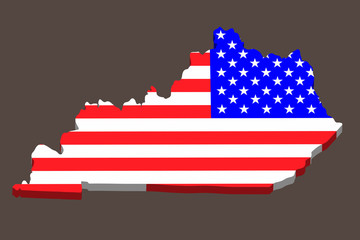 3D Map of the U.S. state of Kentucky with American Flag.Vector illustration