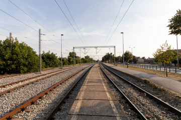 Fototapeta na wymiar Railway landscape in a small town