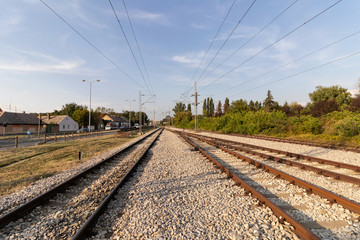 Fototapeta na wymiar Railway landscape in a small town