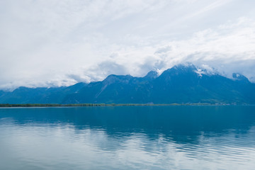 Fototapeta na wymiar Geneva lake landscape view from ship