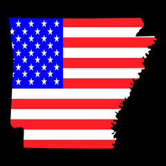 Map of the U.S. state of Arkansas with American Flag.Vector illustration
