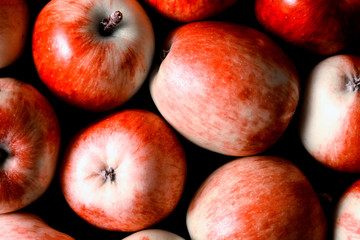 background of red whole apples top view