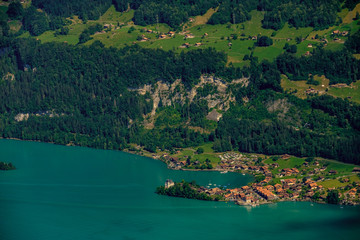 Aerial landscape of Isetwald village on Brienz lake