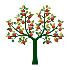 Beautiful Vector Apple Tree on white background. Vector Illustration and concept pictogram.