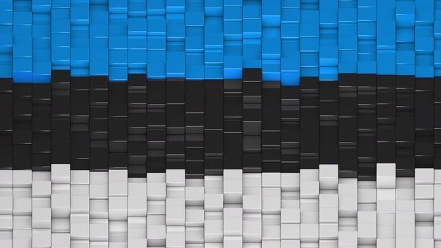 Estonian flag made of cubes moving up and down in a random pattern. 3D animated motion background loop.