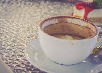 Dirty white mug of coffee
