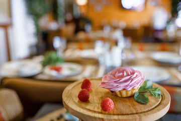 Cake, muffin, celebrate muffin with cream and decoration