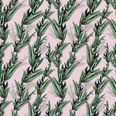 Watercolor green floral seamless pattern with eucalyptus leaves. Hand painted pattern with branches and leaves of silver dollar eucalyptus isolated on white background. For design or background