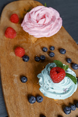Cake, muffin, celebrate muffin with cream and decoration