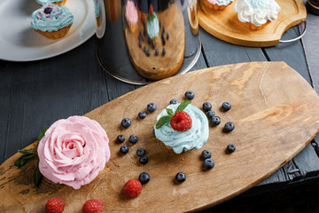 Cake, muffin, celebrate muffin with cream and decoration