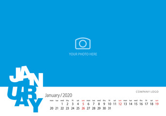 Calendar 2020 New Year January modern template blue background