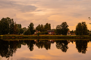 Fototapeta na wymiar idyllic view of the sunset in Karlstad Sweden