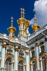 Fototapeta na wymiar Facade of Catherine palace in Tsarkoe Selo, Pushkin, Saint Petersburg, Russia