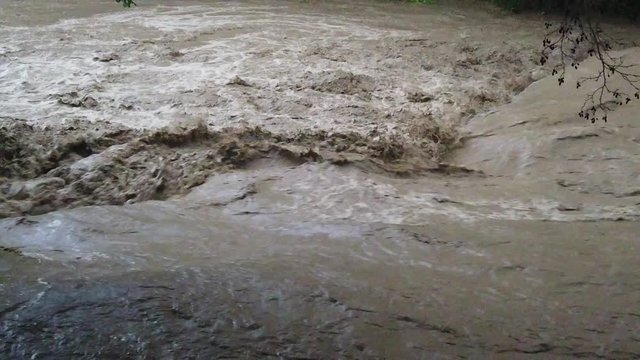 Involued muddy waters after heavy rain.Torrent of muddy waters after the rain.