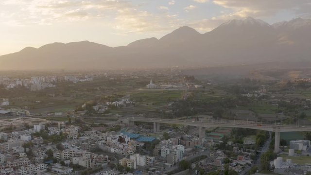 Aerial view of Arequipa, Peru. The city is surrounded by volcanoes. Chachani and Misti are the most important.