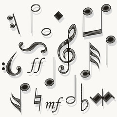 Music notes. Musical notation. Muzician staff treble clef for song. vector