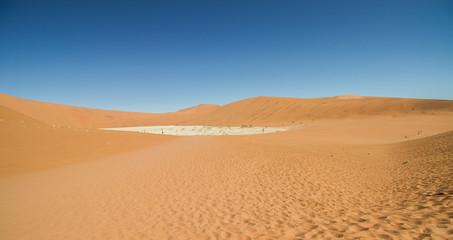 Fototapeta na wymiar Dead vlei mit toten Bäumen im Sossusvlei in der Wüste Namib in Namibia mit Dünen aus rotem Sand im Hintergrund