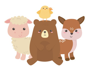 Bear chicken sheep and deer cartoon vector design
