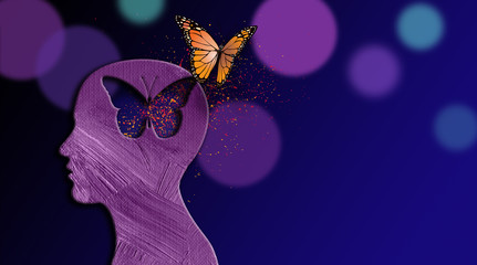 Graphic dreaming butterfly thought escapes iconic opening in mind © gdarts
