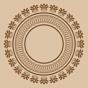 Circular abstract floral ornament. Round vector pattern. 
