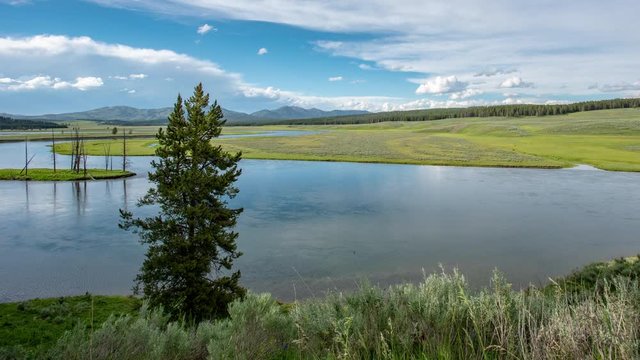 Hayden Valley River Time Lapse with water flowing