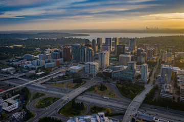 Naklejka na ściany i meble Drone shot of the city of Bellevue from above