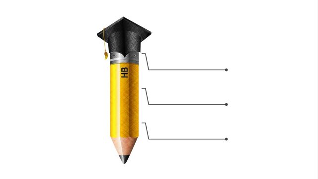 pencil with graduation hat and statistics infographic