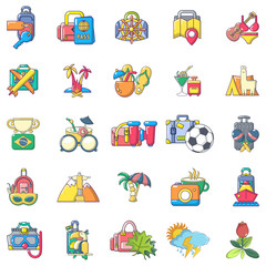 Obraz premium Brazil trip icons set. Cartoon set of 25 brazil trip vector icons for web isolated on white background