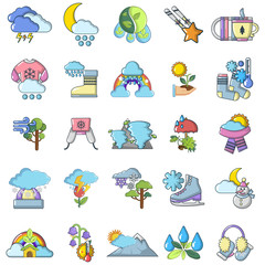 Naklejka premium Rural weather icons set. Cartoon set of 25 rural weather vector icons for web isolated on white background