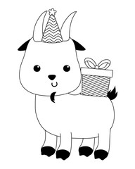 Goat cartoon with happy birthday icon design