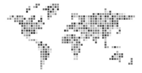 World map grey mosaic of small squares. Vector illustration