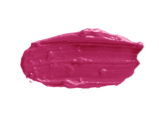 Lipstick swatch smear smudge  isolated on white background.  Pink makeup texture. Cosmetic cream brush stroke swipe sample