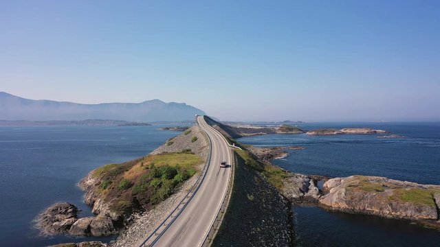Aerial view of Atlantic Road (Atlanterhavsveien) also known as &rdquo;The Road in the Ocean&rdquo; in Norway. National Tourist Route.