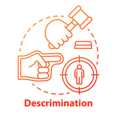 Prejudice & discrimination concept icon. Zero tolerance policy idea thin line illustration. Social inequality. Bullying and rights violation. Vector isolated outline drawing