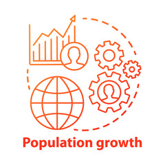 Population growth concept icon. World human overpopulation idea thin line illustration. Increasing number of people. Demographic problem. Vector isolated outline drawing