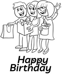 birthday cartoon greeting card design with kids