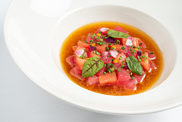 beetroot soup on the white plate