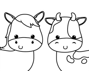 Isolated donkey and cow cartoon vector design