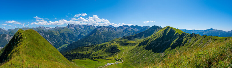 Fototapeta premium Panorama view on mountain landscapes at Fellhorn peak, Germany.