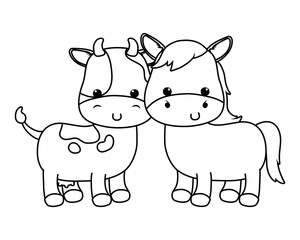 Obraz na płótnie Canvas Isolated donkey and cow cartoon vector design