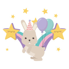 Rabbit cartoon with happy birthday icon design