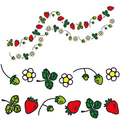 Vector abstract strawberry brush. Simple doodle strawberry elements hand drawn made into repeat. Great for invitations, decor,  packaging.