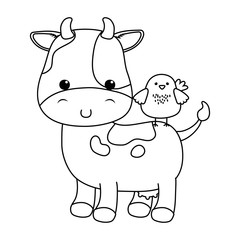 cow and chicken cartoon vector design